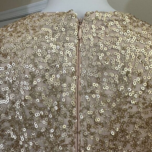 Eliza J Gold Sequin Sleeveless Flapper Dress Ruched Side Ruffled Hem Sz‎ 8 - Picture 7 of 10